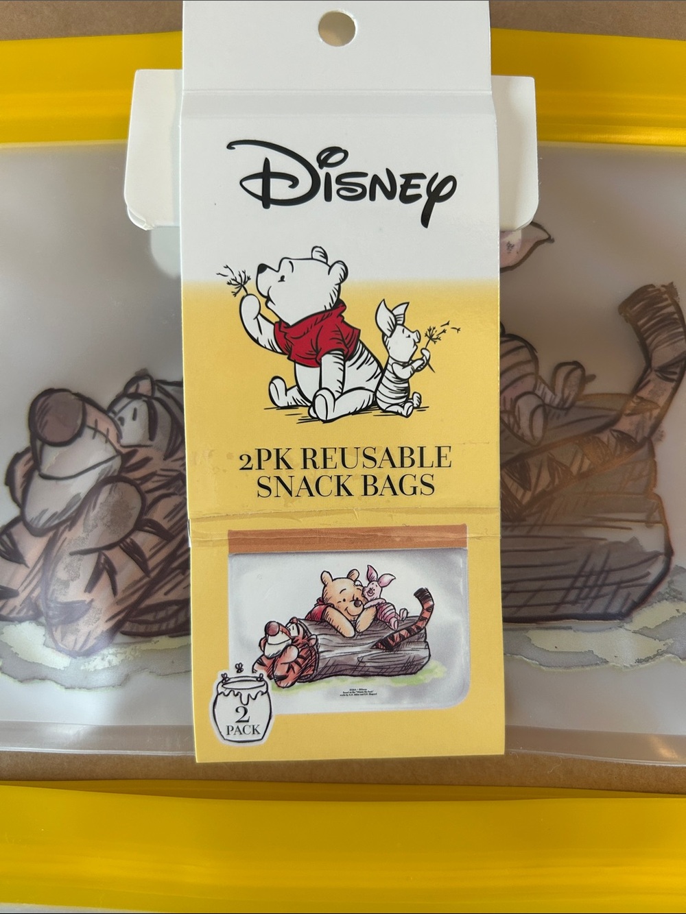 Winnie the Pooh Reusable Snack Bags with Yellow Trim (2-Pack)